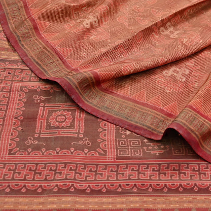 Indian Vintage Maroon Single Ikat Sambalpuri Patola Saree  100% Pure Silk Handwoven 5 Yards Zari Border Craft Fabric