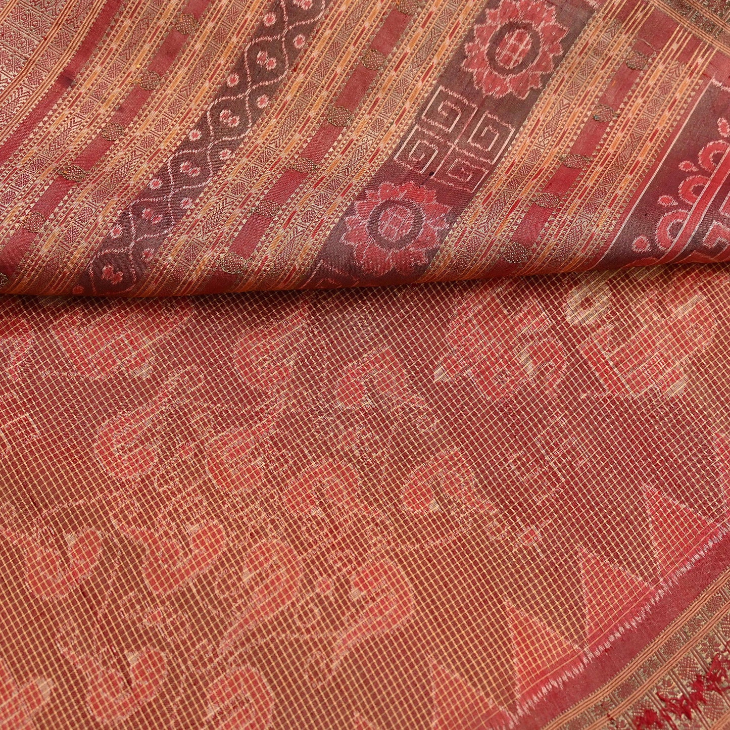 Indian Vintage Maroon Single Ikat Sambalpuri Patola Saree  100% Pure Silk Handwoven 5 Yards Zari Border Craft Fabric