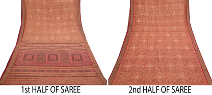 Indian Vintage Maroon Single Ikat Sambalpuri Patola Saree  100% Pure Silk Handwoven 5 Yards Zari Border Craft Fabric