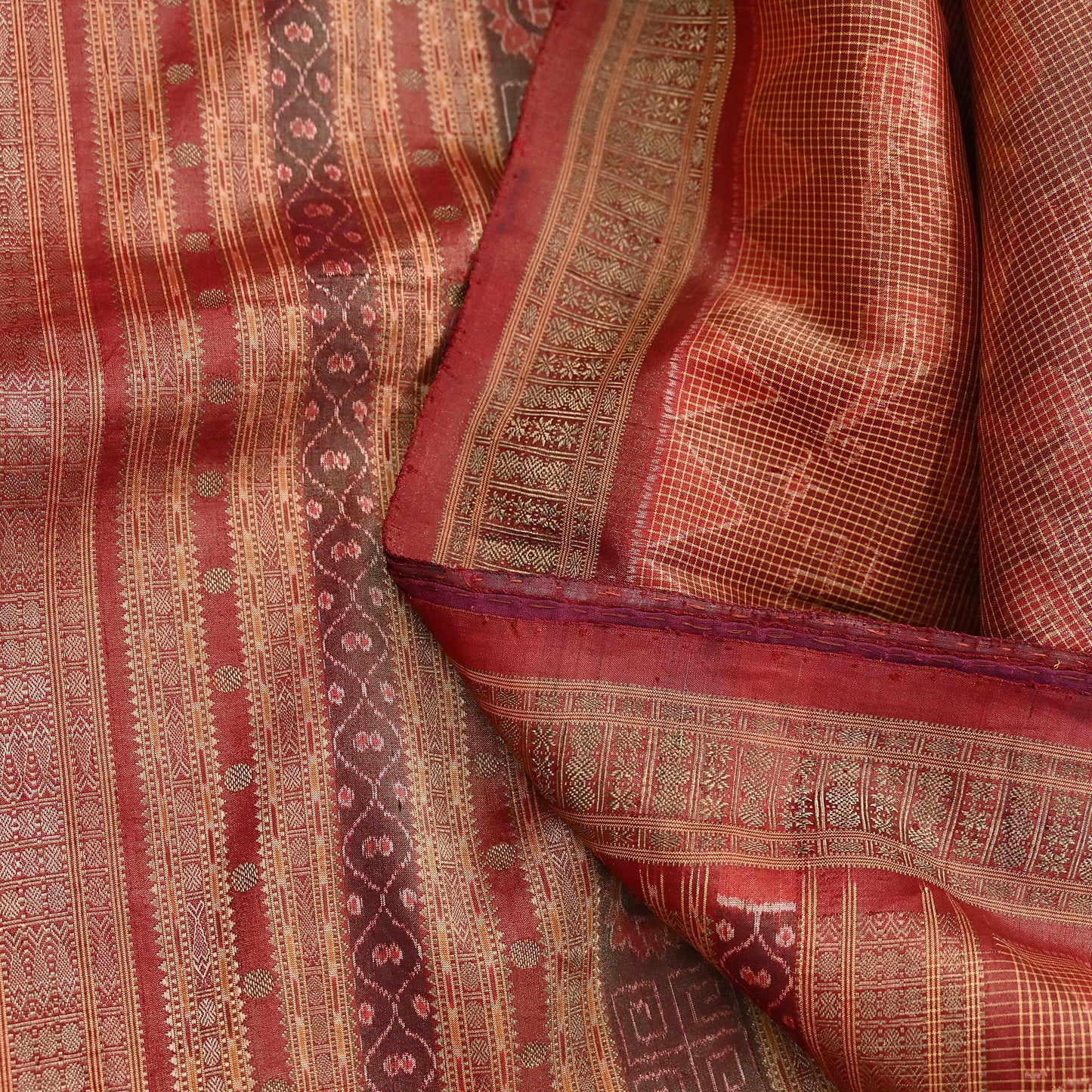 Indian Vintage Maroon Single Ikat Sambalpuri Patola Saree  100% Pure Silk Handwoven 5 Yards Zari Border Craft Fabric