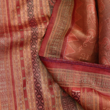 Indian Vintage Maroon Single Ikat Sambalpuri Patola Saree  100% Pure Silk Handwoven 5 Yards Zari Border Craft Fabric