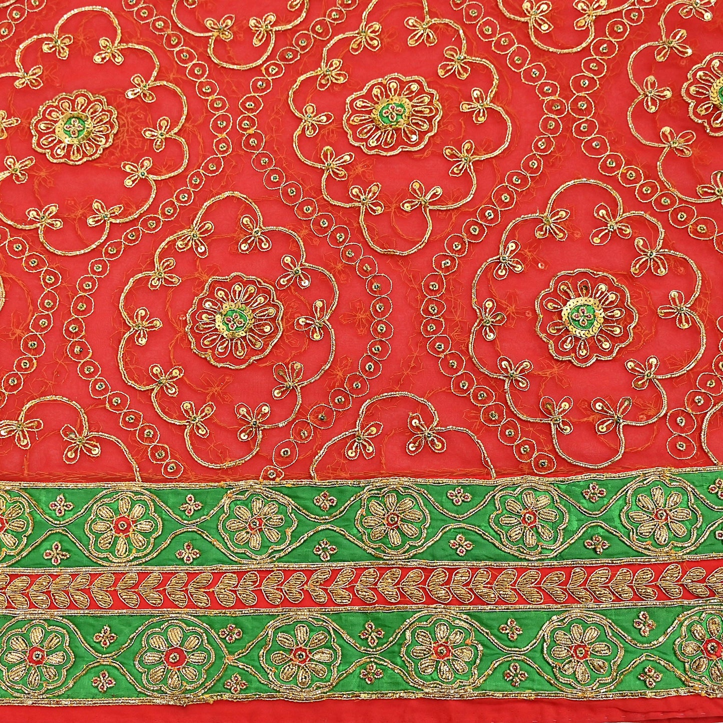 Antique Vintage Red Georgette Saree Hand Beaded Heavy Zari Ethnic Wedding Sari 5Yd Craft Fabric Dress Making Sewing
