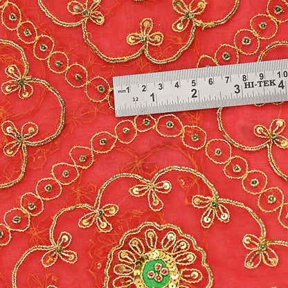 Antique Vintage Red Georgette Saree Hand Beaded Heavy Zari Ethnic Wedding Sari 5Yd Craft Fabric Dress Making Sewing