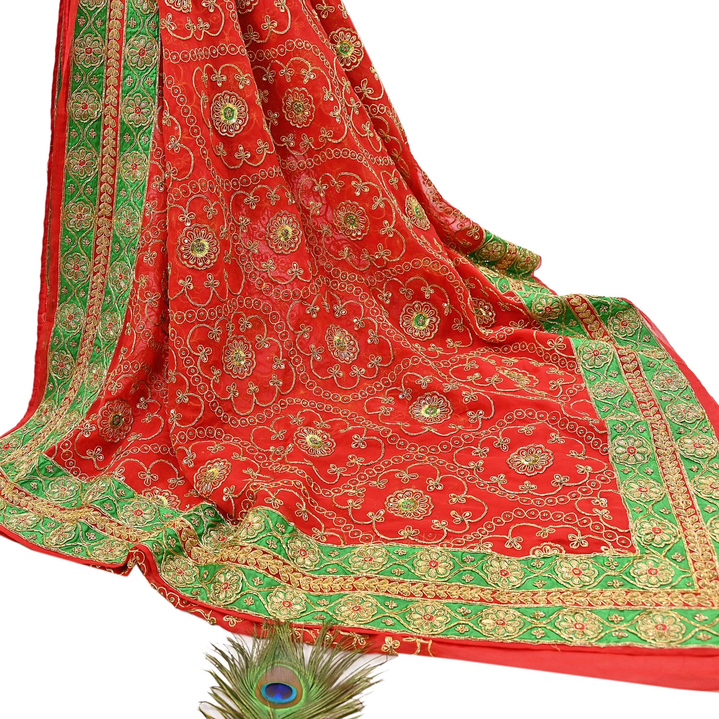 Antique Vintage Red Georgette Saree Hand Beaded Heavy Zari Ethnic Wedding Sari 5Yd Craft Fabric Dress Making Sewing