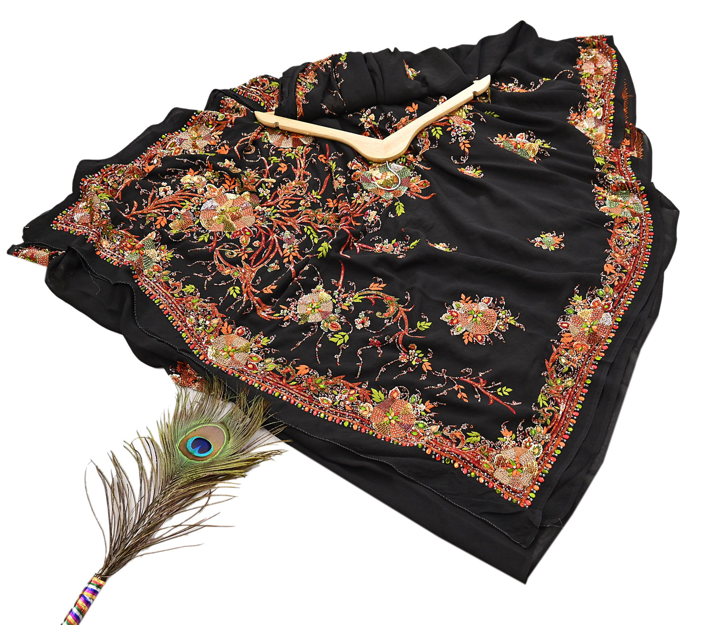 Indian Vintage Heavy Sari Black Pure Georgette Silk Hand Embroidered Parsi Gara Sarees Craft Fabric 5Yd Sewing Dress making Wedding sari