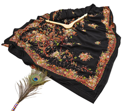Indian Vintage Heavy Sari Black Pure Georgette Silk Hand Embroidered Parsi Gara Sarees Craft Fabric 5Yd Sewing Dress making Wedding sari