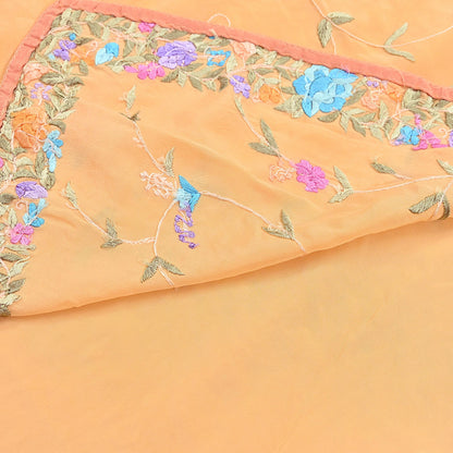 Indian Vintage Heavy Sari Peach Pure Crepe Silk Hand Embroidered Parsi Gara Sarees Craft Fabric 5Yd Sewing Dress making Wedding  Crafting