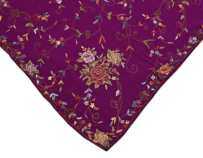 Indian Vintage Heavy Sari Purple Pure Georgette Silk Hand Embroidered Parsi Gara Sarees Craft Fabric 6Yd Sewing Dress making