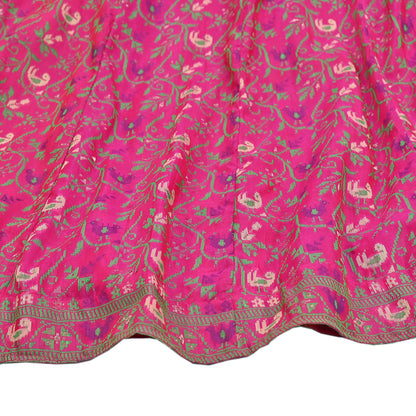 Indian Vintage Pink Pure Silk Hand woven Skirt Lehenga zari work birds designs