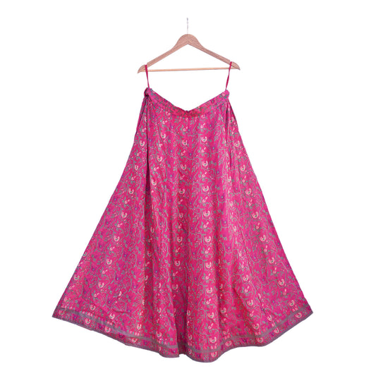Indian Vintage Pink Pure Silk Hand woven Skirt Lehenga zari work birds designs