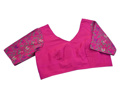 Indian Pre-owned Pink pure silk Hand woven Blouse/Top/Crop L Size Party wear Bollywood