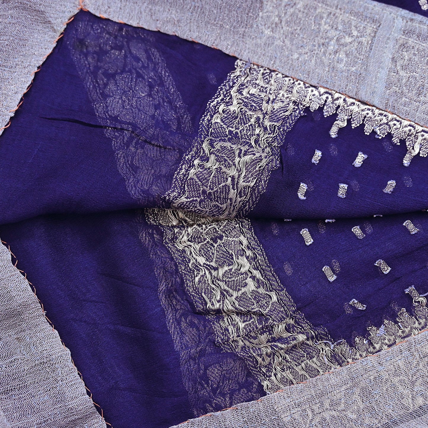 Indian Vintage Blue Dupatta Long Stole Blend Georgette Hand Woven Scarves Veil Scarf Wrap Hippie Boho Soft