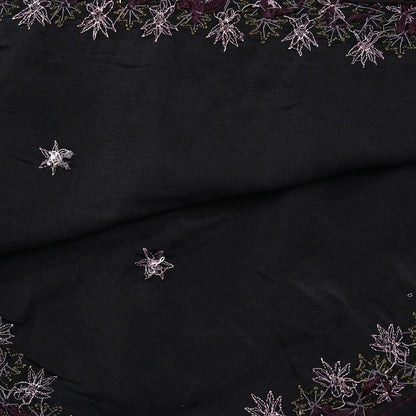 Indian Vintage Black Dupatta Long Stole Pure Crepe Silk Hand Embroidered Scarves Veil Scarf Wrap Hippie Boho Zardozi/ Dabka