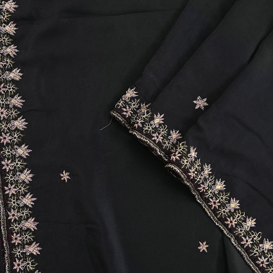 Indian Vintage Black Dupatta Long Stole Pure Crepe Silk Hand Embroidered Scarves Veil Scarf Wrap Hippie Boho Zardozi/ Dabka