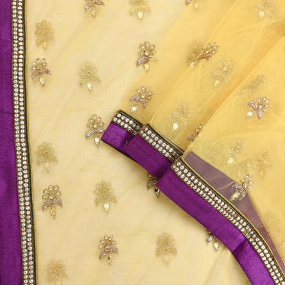 Indian Vintage Heavy Yellow Dupatta Net Mesh Long Stole Hand Embroidered Scarves Golden Zardozi Zari Sequins Hijab Veil wrap Boho