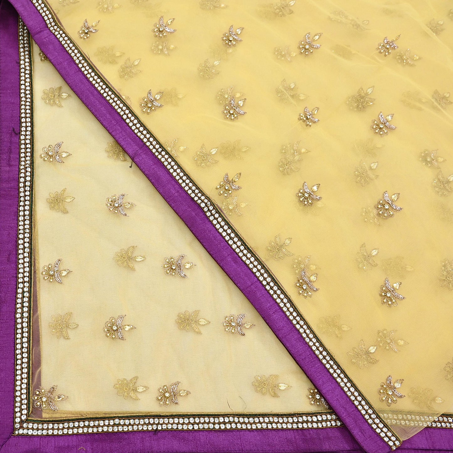 Indian Vintage Heavy Yellow Dupatta Net Mesh Long Stole Hand Embroidered Scarves Golden Zardozi Zari Sequins Hijab Veil wrap Boho