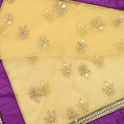 Indian Vintage Heavy Yellow Dupatta Net Mesh Long Stole Hand Embroidered Scarves Golden Zardozi Zari Sequins Hijab Veil wrap Boho