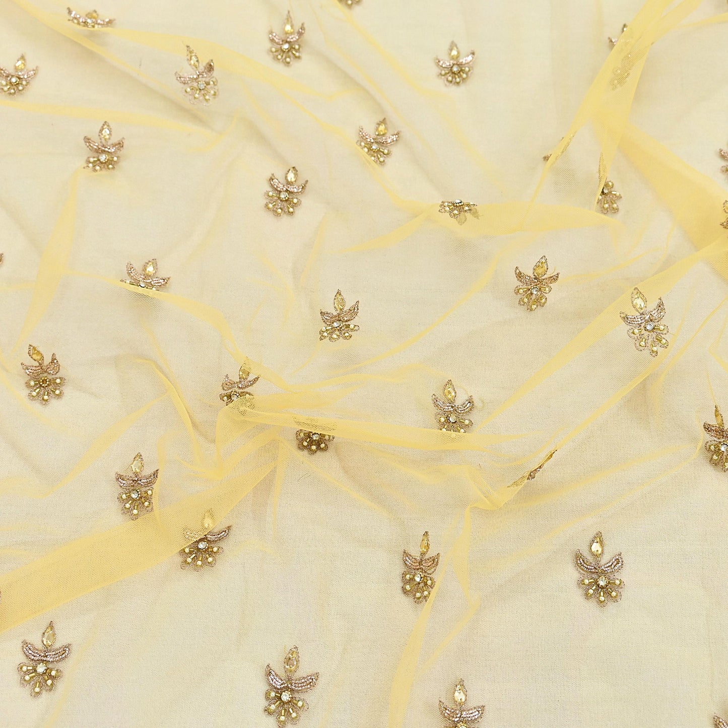 Indian Vintage Heavy Yellow Dupatta Net Mesh Long Stole Hand Embroidered Scarves Golden Zardozi Zari Sequins Hijab Veil wrap Boho