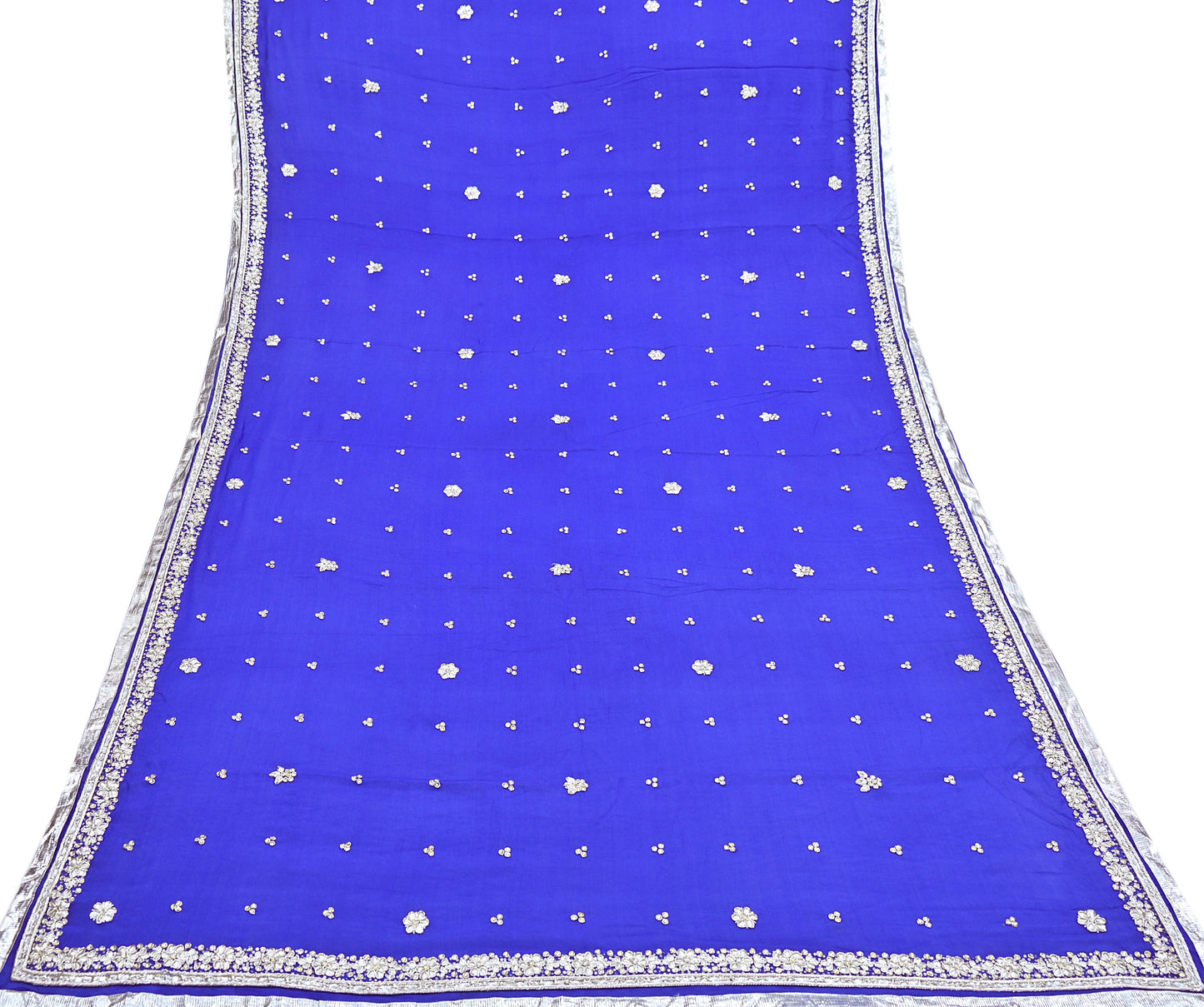 Indian Women Vintage Heavy Blue Dupatta Pure silk Long Stole Hand Embroidered Hijab Scarves Veil Wrap Zardozi Dabka