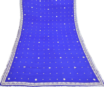Indian Women Vintage Heavy Blue Dupatta Pure silk Long Stole Hand Embroidered Hijab Scarves Veil Wrap Zardozi Dabka