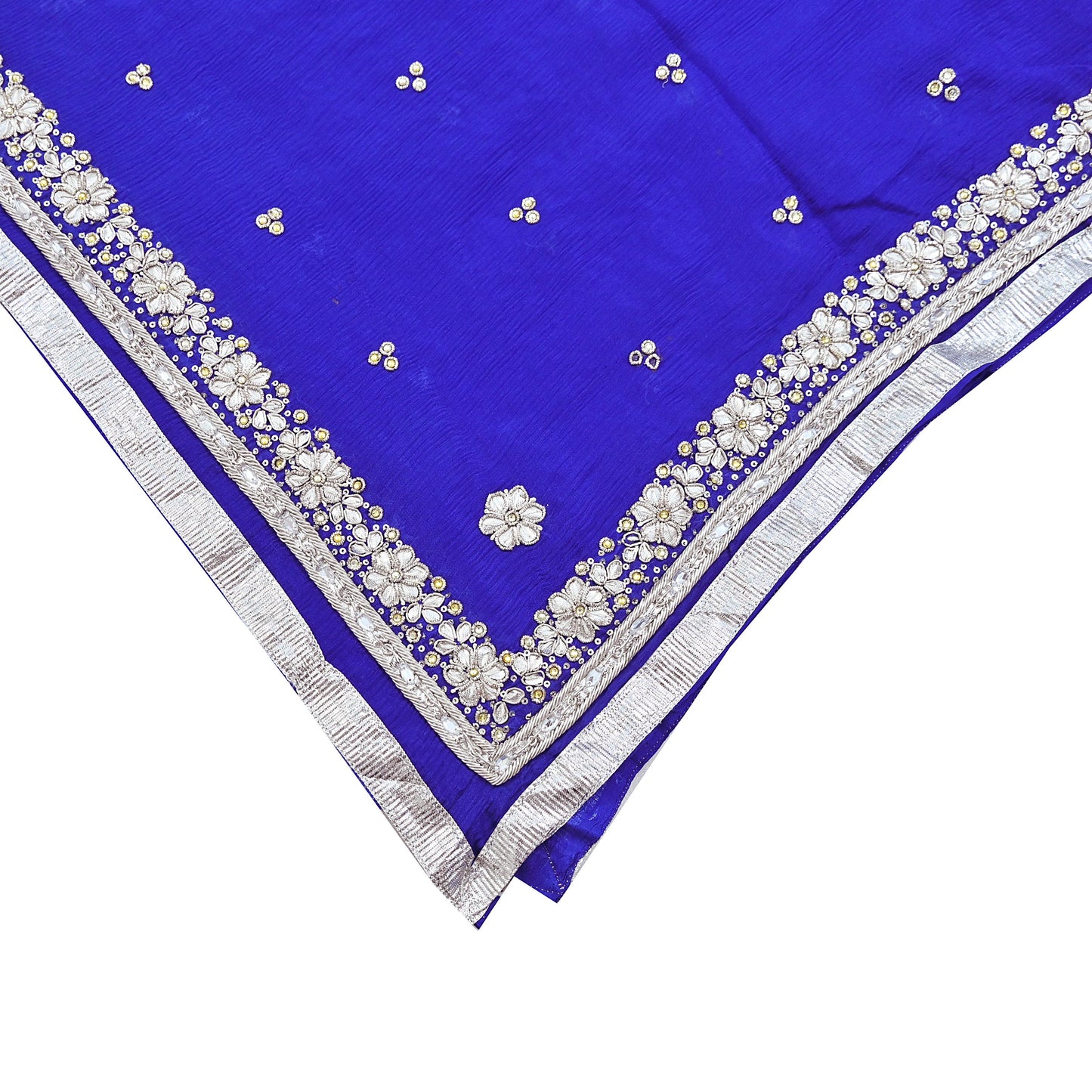 Indian Women Vintage Heavy Blue Dupatta Pure silk Long Stole Hand Embroidered Hijab Scarves Veil Wrap Zardozi Dabka
