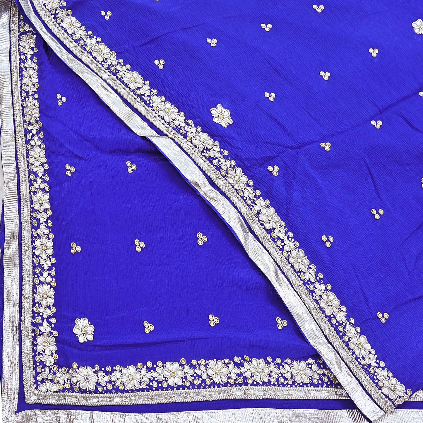 Indian Women Vintage Heavy Blue Dupatta Pure silk Long Stole Hand Embroidered Hijab Scarves Veil Wrap Zardozi Dabka