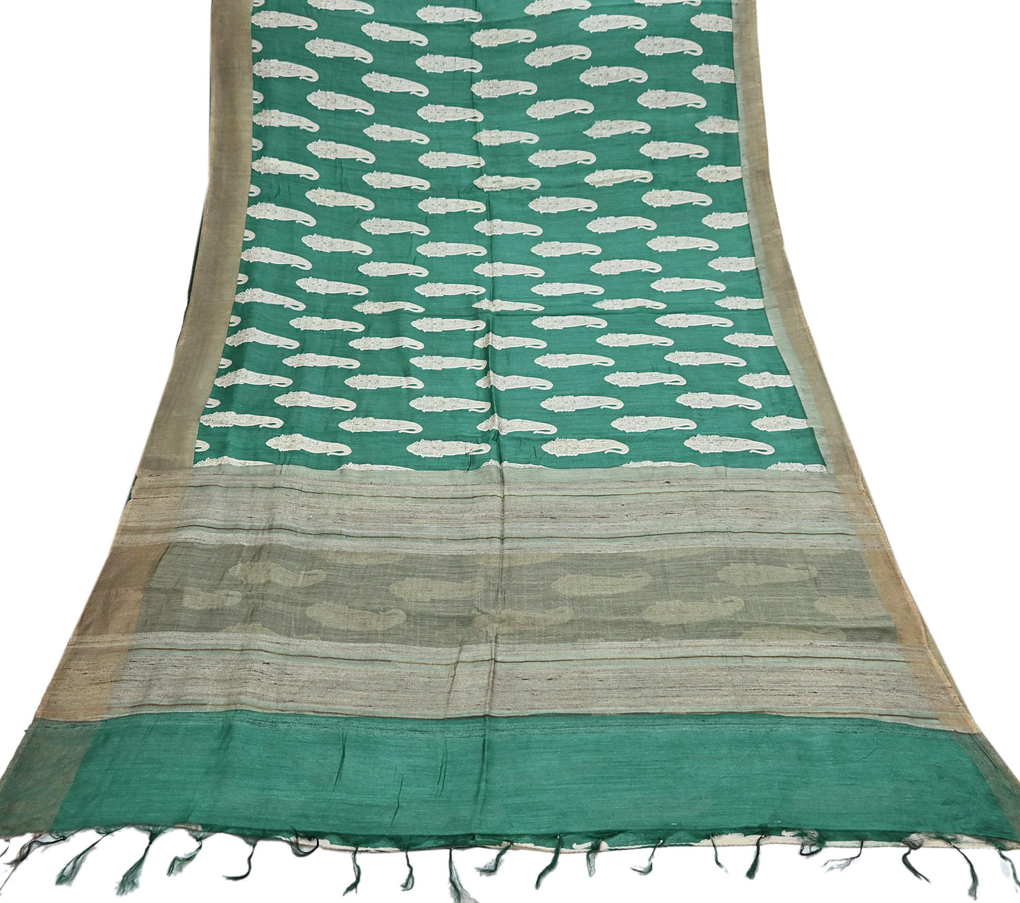 Indian Vintage Green Saree Pure Khadi Silk Handloom Kalamkari Sari Craft Fabric 6yd Ethnic Wear Sari Floral