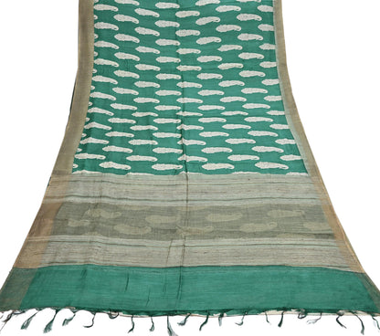 Indian Vintage Green Saree Pure Khadi Silk Handloom Kalamkari Sari Craft Fabric 6yd Ethnic Wear Sari Floral