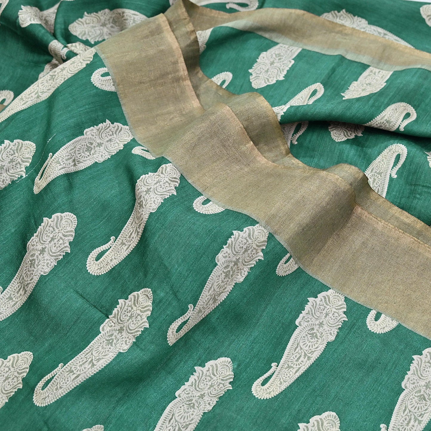 Indian Vintage Green Saree Pure Khadi Silk Handloom Kalamkari Sari Craft Fabric 6yd Ethnic Wear Sari Floral