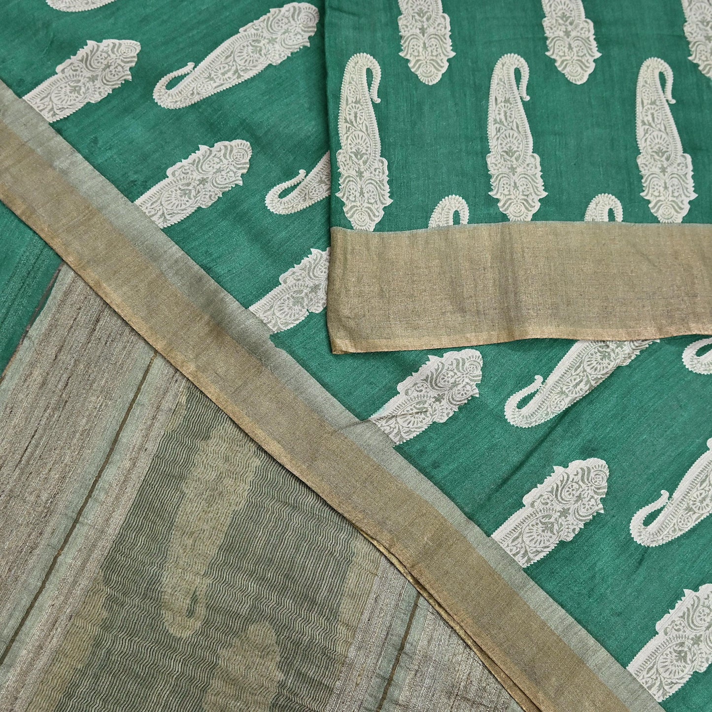 Indian Vintage Green Saree Pure Khadi Silk Handloom Kalamkari Sari Craft Fabric 6yd Ethnic Wear Sari Floral