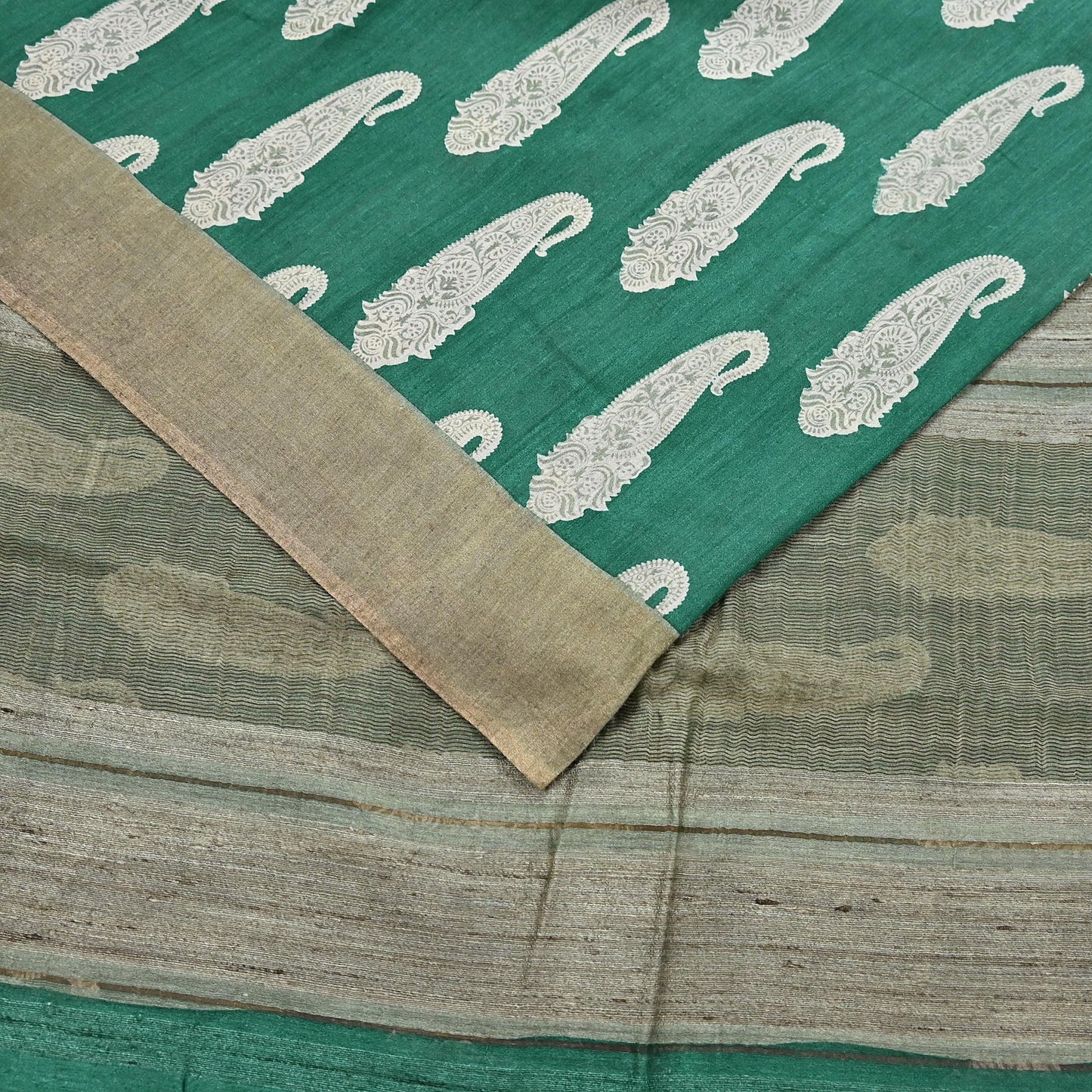 Indian Vintage Green Saree Pure Khadi Silk Handloom Kalamkari Sari Craft Fabric 6yd Ethnic Wear Sari Floral