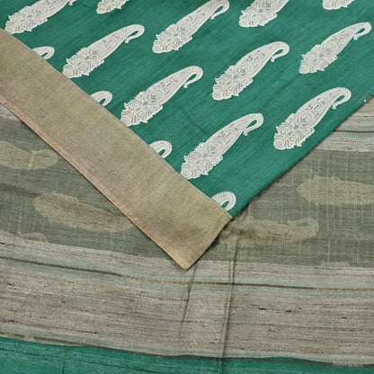 Indian Vintage Green Saree Pure Khadi Silk Handloom Kalamkari Sari Craft Fabric 6yd Ethnic Wear Sari Floral