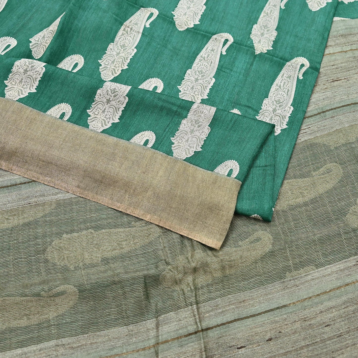 Indian Vintage Green Saree Pure Khadi Silk Handloom Kalamkari Sari Craft Fabric 6yd Ethnic Wear Sari Floral