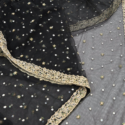 Indian Vintage Heavy Saree Black Net/Mesh Hand Embroidered Sari Fabric 5Yd Sewing Soft Zardozi/Dabka Zari Sequins Wedding net sarees