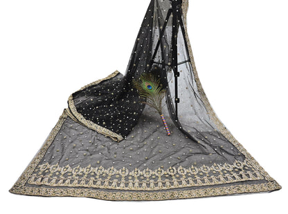 Indian Vintage Heavy Saree Black Net/Mesh Hand Embroidered Sari Fabric 5Yd Sewing Soft Zardozi/Dabka Zari Sequins Wedding net sarees