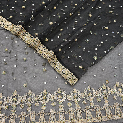 Indian Vintage Heavy Saree Black Net/Mesh Hand Embroidered Sari Fabric 5Yd Sewing Soft Zardozi/Dabka Zari Sequins Wedding net sarees
