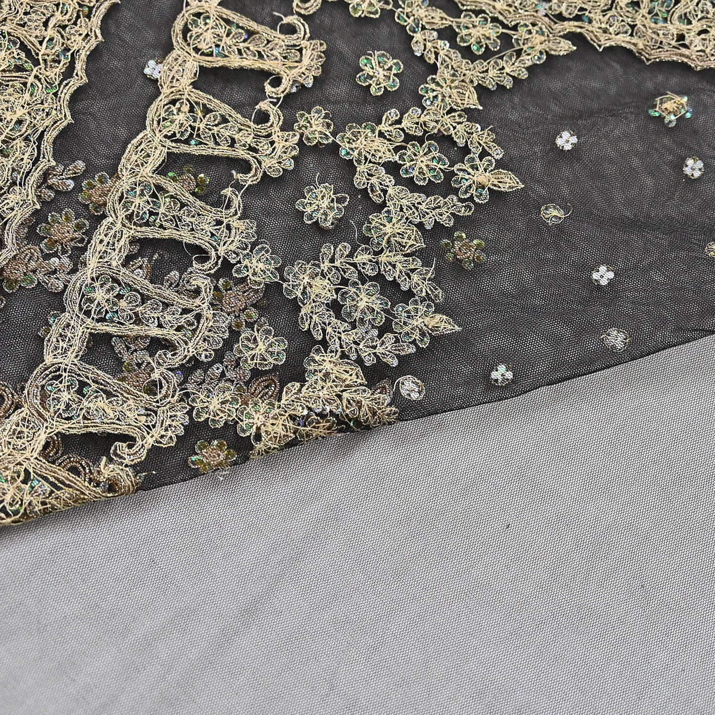 Indian Vintage Heavy Saree Black Net/Mesh Hand Embroidered Sari Fabric 5Yd Sewing Soft Zardozi/Dabka Zari Sequins Wedding net sarees