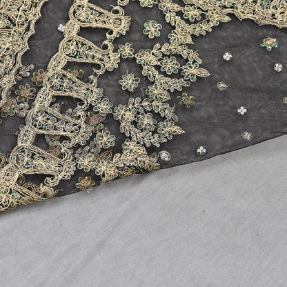 Indian Vintage Heavy Saree Black Net/Mesh Hand Embroidered Sari Fabric 5Yd Sewing Soft Zardozi/Dabka Zari Sequins Wedding net sarees