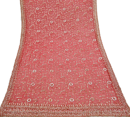 Indian Vintage Heavy Red Bridal Dupatta Pure Georgette Silk Hand Embroidered Zardozi, Dabka, Zari Work Party Wear Long Stole