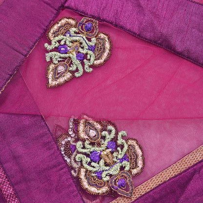 Indian Vintage Heavy Wedding Pink Dupatta Net Mesh Long Stole Hand Embroidered Scarves Golden Zardozi Dabka Zari Stole