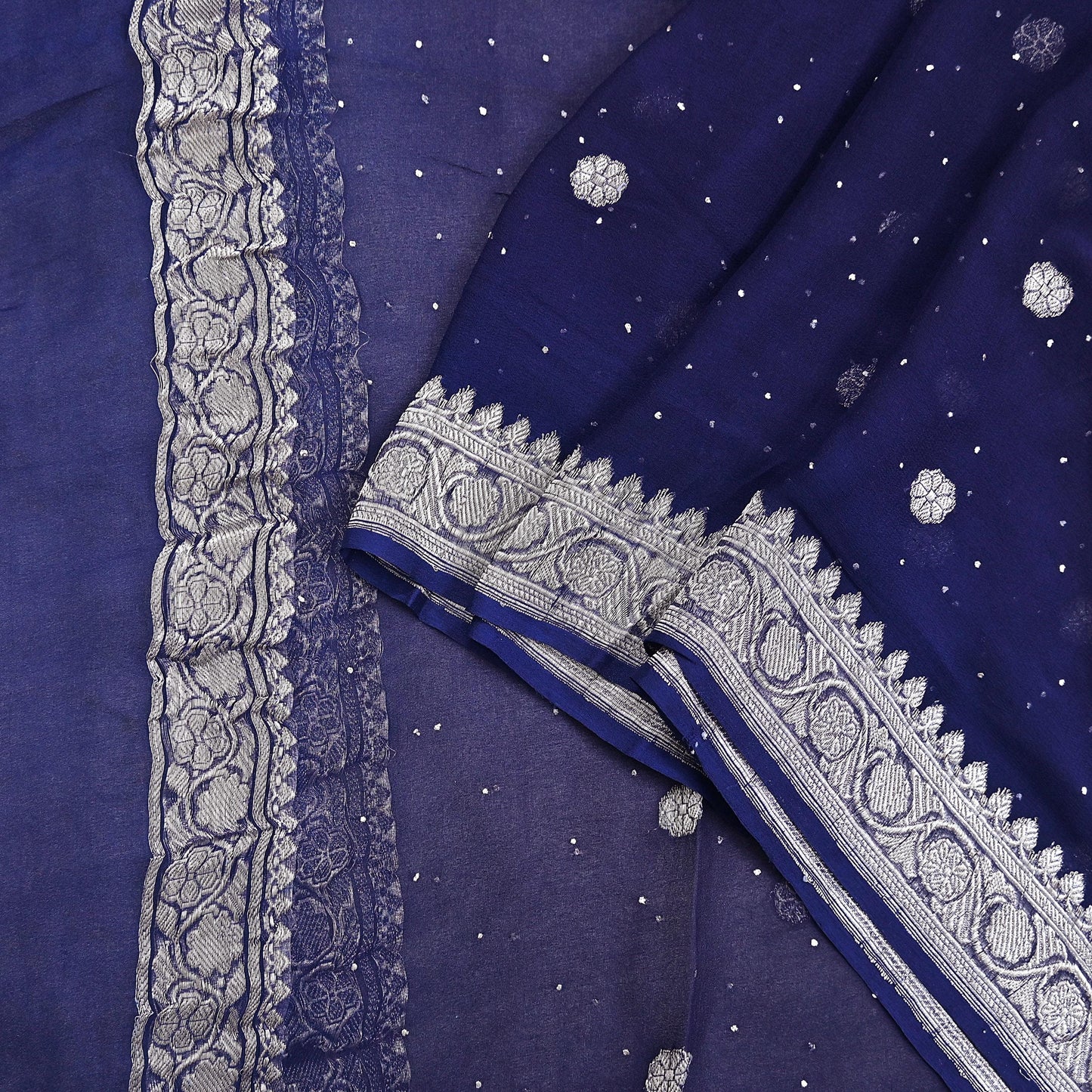 Indian Vintage Blue Dupatta Long Stole Blend Georgette Hand Woven Scarves Veil Scarf Wrap Hippie Boho Soft