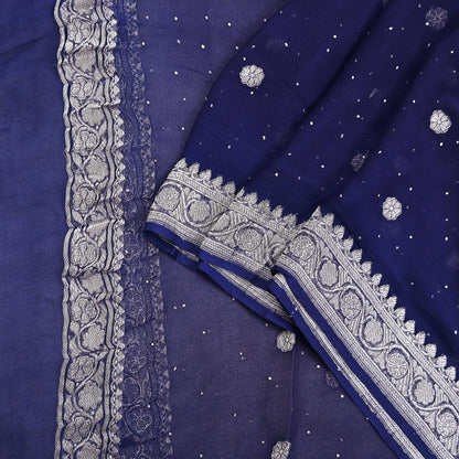 Indian Vintage Blue Dupatta Long Stole Blend Georgette Hand Woven Scarves Veil Scarf Wrap Hippie Boho Soft