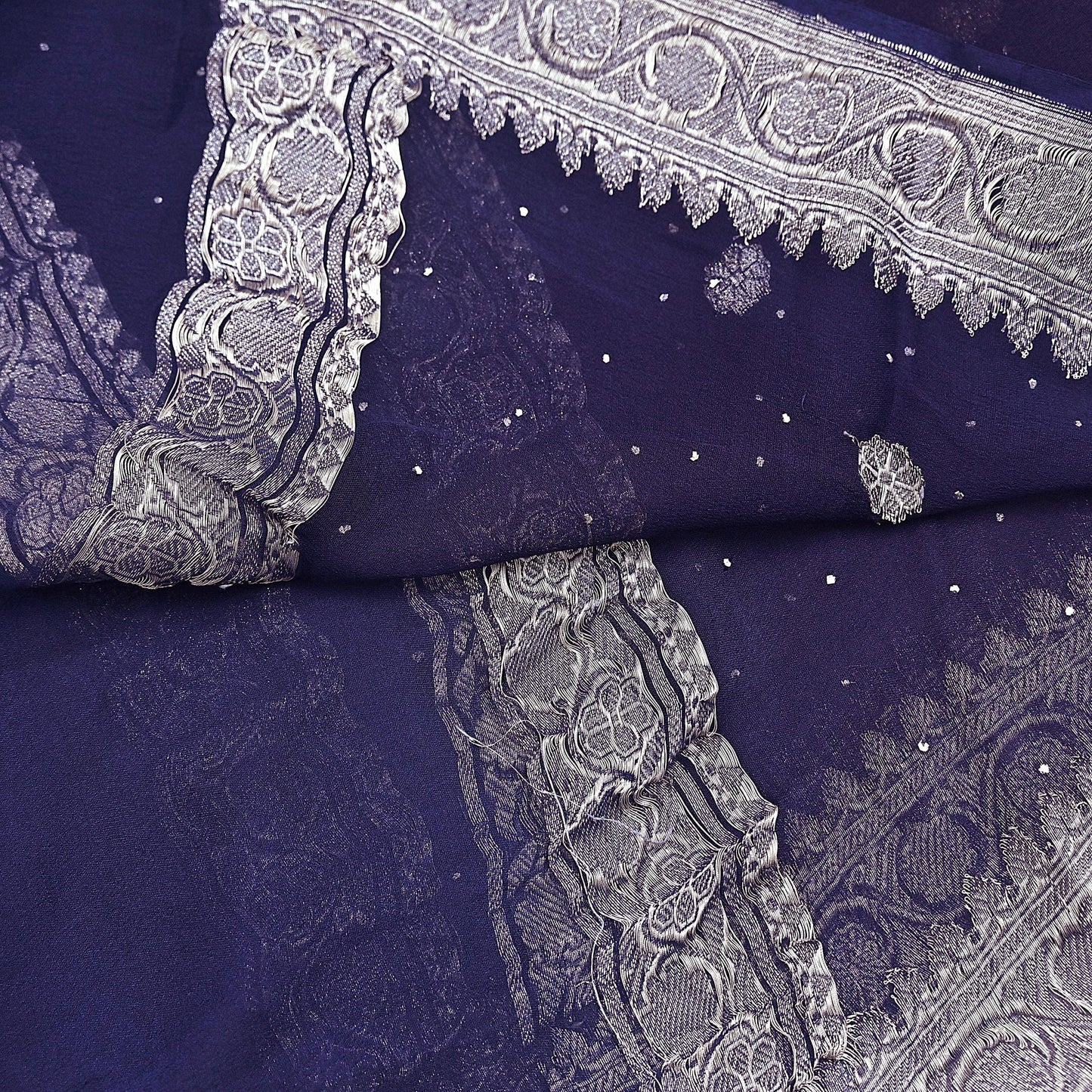 Indian Vintage Blue Dupatta Long Stole Blend Georgette Hand Woven Scarves Veil Scarf Wrap Hippie Boho Soft