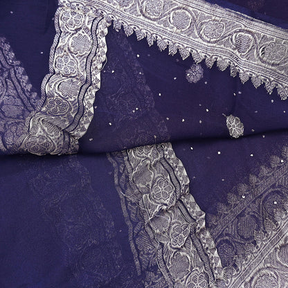 Indian Vintage Blue Dupatta Long Stole Blend Georgette Hand Woven Scarves Veil Scarf Wrap Hippie Boho Soft