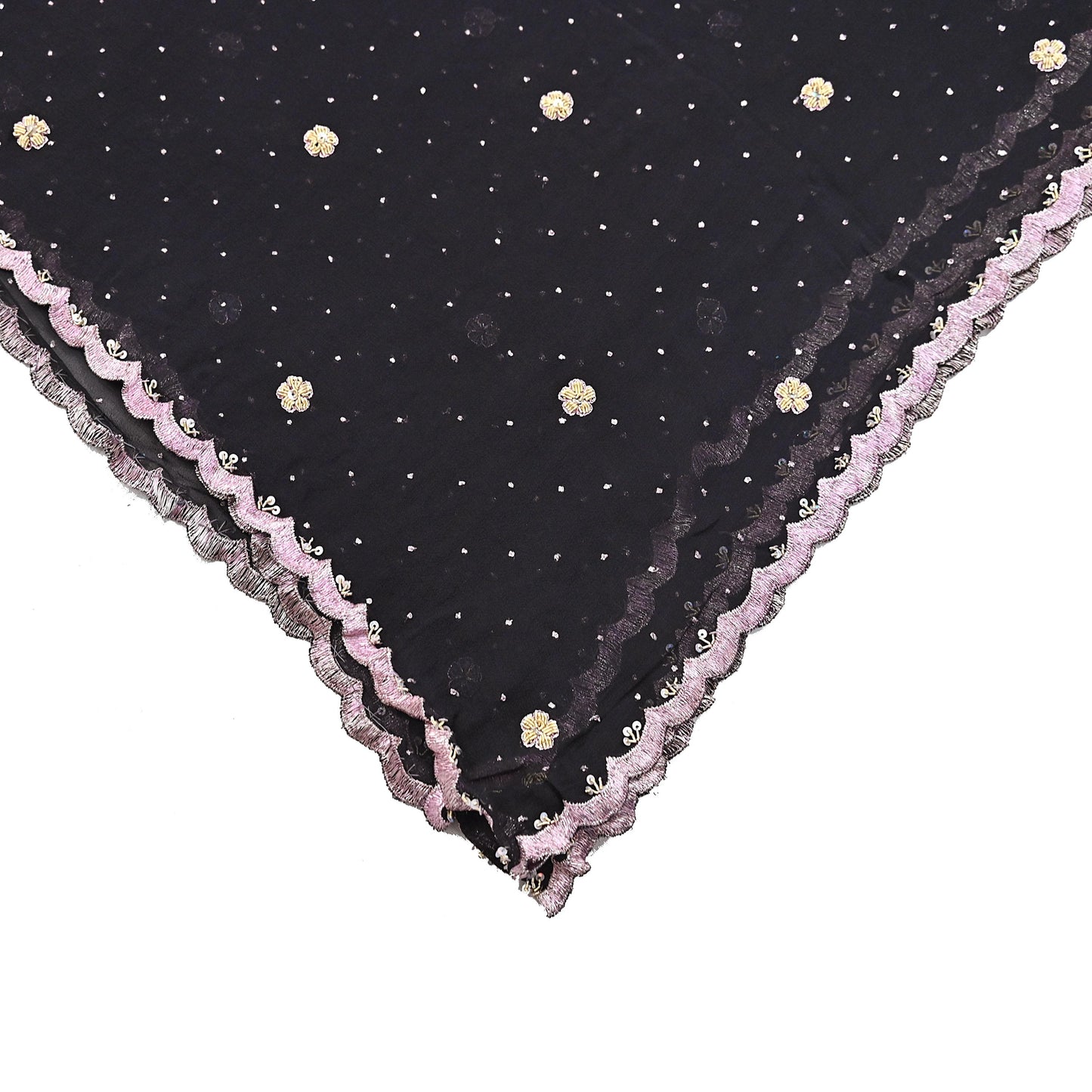 Indian Vintage Black Dupatta Pure Georgette silk Long Stole Hand Embroidered Scarves Stole Veil Wrap Sequins
