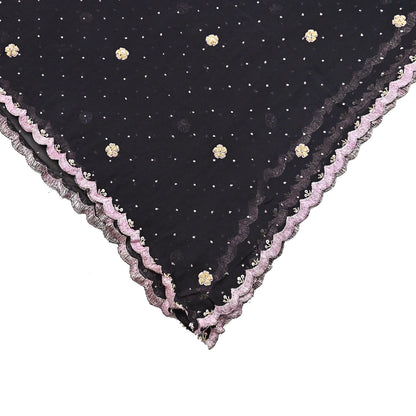 Indian Vintage Black Dupatta Pure Georgette silk Long Stole Hand Embroidered Scarves Stole Veil Wrap Sequins