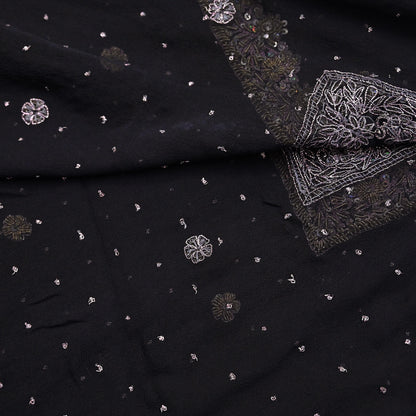 Indian Vintage Black Dupatta Pure Georgette silk Long Stole Hand Embroidered Scarves Stole Veil Wrap Sequins