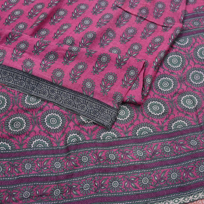 Indian Vintage Pink Sarees Pure Woolen Woven Printed  Sari Soft Warm Craft Fabric 5Yd Floral Woven Border Dress making Crafting Quilting