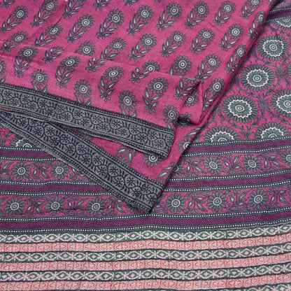 Indian Vintage Pink Sarees Pure Woolen Woven Printed  Sari Soft Warm Craft Fabric 5Yd Floral Woven Border Dress making Crafting Quilting