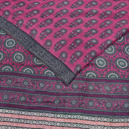 Indian Vintage Pink Sarees Pure Woolen Woven Printed  Sari Soft Warm Craft Fabric 5Yd Floral Woven Border Dress making Crafting Quilting